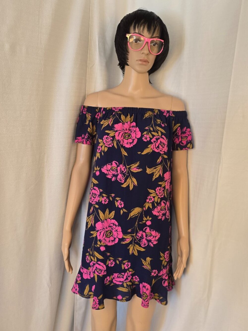 Express Navy and Pink Off Shoulder Cap Sleeve Summer Dress Size Small
